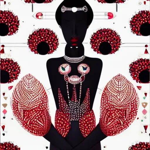 Image similar to detailed concept art painting art deco pattern black diamonds + red flowers and diamonds by hsiao - ron cheng, no humans, bizarre compositions, exquisite detail