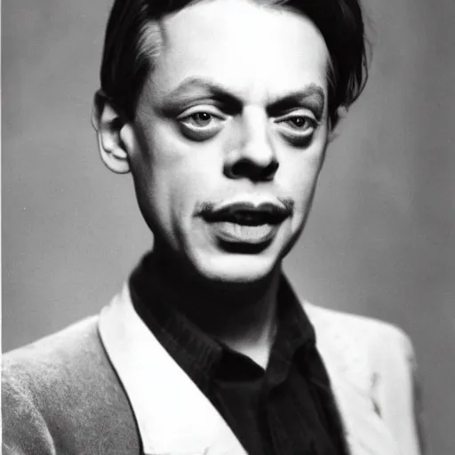 Prompt: photo of a person who looks like a mixture between steve buscemi and judy garland