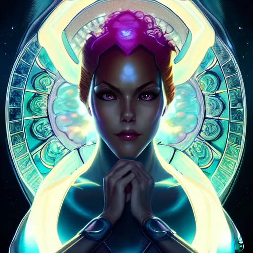 Image similar to symmetry!! intense fanart of starfire, intricate, elegant, highly detailed, my rendition, digital painting, artstation, concept art, smooth, sharp focus, illustration, art by artgerm and greg rutkowski and alphonse mucha