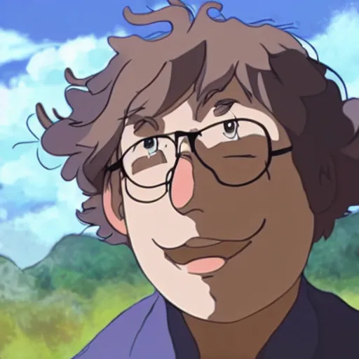 Prompt: A still of Sam Hyde in Howl's Moving Castle, in the style of studio ghibli, rule for thirds, sigma male, cinematic, 🔥, hayao miyazaki, sam hyde cartoon