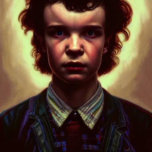Image similar to portrait painting of joseph quinn eddie munson from stranger things as a vampire, ultra realistic, concept art, intricate details, eerie, highly detailed, photorealistic, octane render, 8 k, unreal engine. art by artgerm and greg rutkowski and charlie bowater and magali villeneuve and alphonse mucha