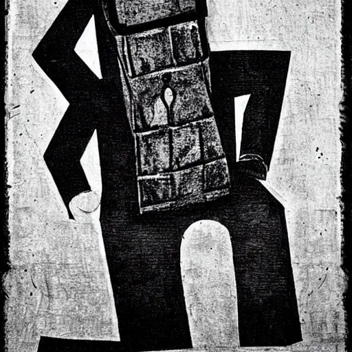 Image similar to black and white dada artwork of the golem from prague