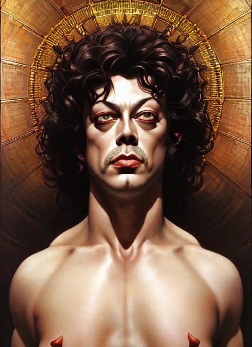 Image similar to perfectly detailed tim curry legend!! blessed by nature with ever - increasing physical mental perfection, symmetrical! intricate, sensual features, highly detailed, biblical divine holy perfection!! digital painting, artstation, concept art, smooth, sharp focus, illustration, art by artgerm and greg rutkowski and alphonse mucha