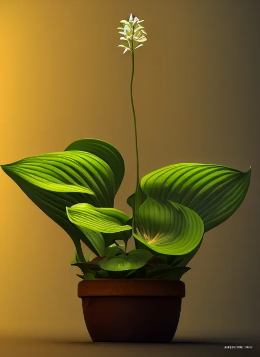 Prompt: an isolated hosta lily plant in full view and centered with cinematic rim lighting, art nouveau style, strong contrast, ultra realistic, sketchfab, pixelsquid, unreal engine, zbrush, vray, 8 k, volumetric, no blur, artstation, octane render, ultra detailed, hyperrealistic, by artgerm and james gurney and alphonse mucha