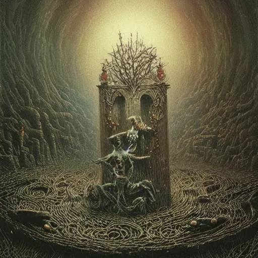 Image similar to the happy fun realm of kisses, dark fantasy, seb mckinnon, zdzislaw beksinski, extremely intricate, very detailed