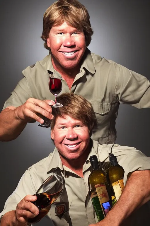 Image similar to 📷 portrait of steve irwin the wine 🍷, made of drink, still image, dynamic lighting, 4 k