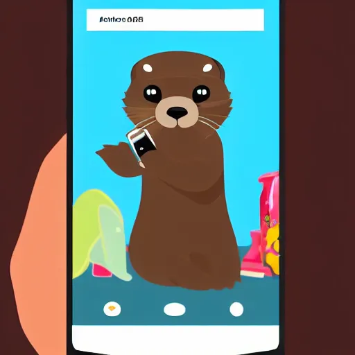 Image similar to an anthropomorphic otter using an android phone at home