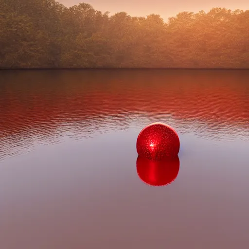 Prompt: A shiny red prism floating over a lake by Jeff Easley, rendered in octane.