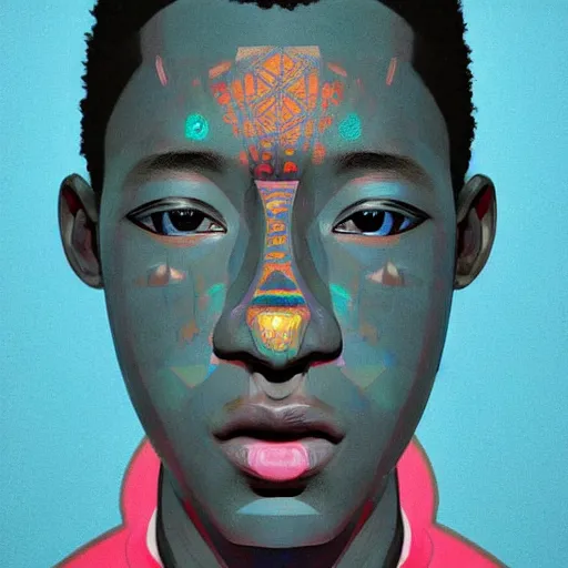 Prompt: colourful - claymation - upper half - portrait - art of a nigerian boy, concept art style by utagawa kunisada & james jean, symmetrical, intricate detail, concept art, volumetric light, global illumination, ray tracing, sharp, pinterest, behance, art station,