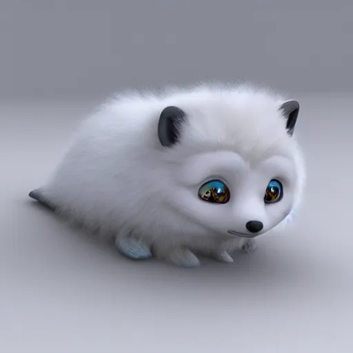 Image similar to arctic fox furby, cute, lifelike, concept art, detailed, happy, 3 d render