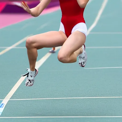 Prompt: emma watson doing long jump at the olympics