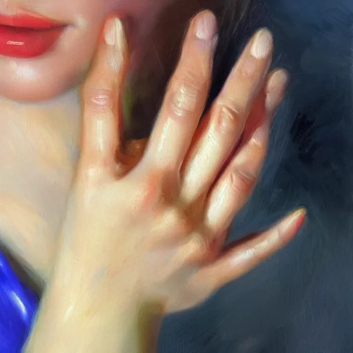 Image similar to super close - up of a beautiful woman's hand, morning, highly detailed, ultrarealistic oil painting, vladimir volegov, artstation