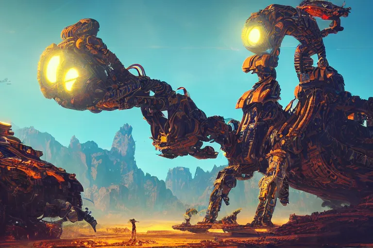 Image similar to slitherfang machine mecanical creature robot of horizon forbidden west horizon zero dawn radiating a glowing aura global illumination ray tracing hdr fanart arstation by ian pesty and alena aenami artworks in 4 k