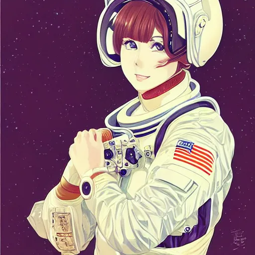 Prompt: anime manga portrait young woman astronaut , intricate, elegant, highly detailed, digital art, ffffound, art by JC Leyendecker and sachin teng