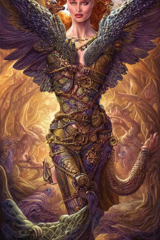 Image similar to Mystical Valkyrie, Portrait of a beautiful female Atlantean Reptilian Warrior, Realistic, Regal, Refined, Detailed Digital Art, Michael Cheval, Walt Disney (1937), François Boucher, Oil Painting, Steampunk, Josephine wall, Highly Detailed, Cinematic Lighting, Unreal Engine, 8k, HD