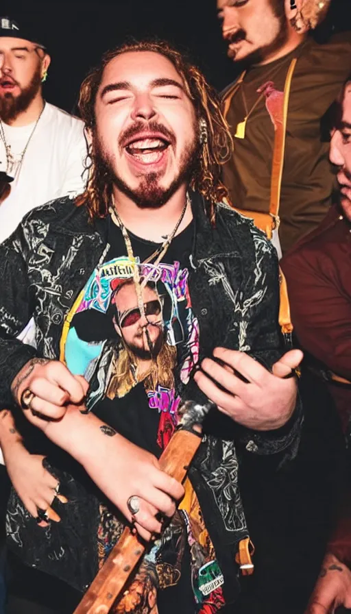 Prompt: Post Malone playing singing at a mexican party