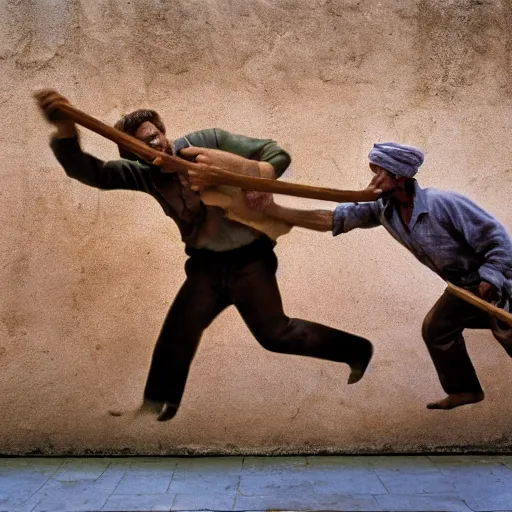 Prompt: bakers fighting escaping bread, by Steve McCurry and David Lazar, natural light, detailed face, CANON Eos C300, ƒ1.8, 35mm, 8K, medium-format print