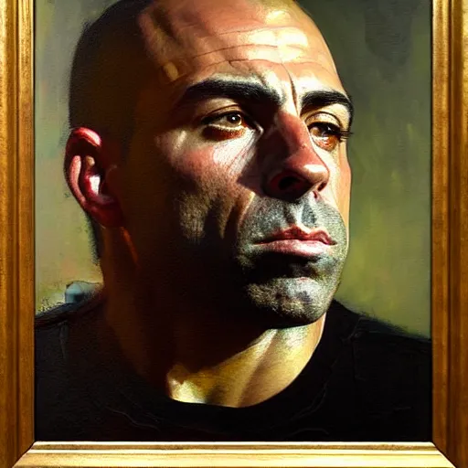 Prompt: portrait of joe rogan, detailed face, detailed painting, epic lighting, by ilya repin, phil hale and kent williams