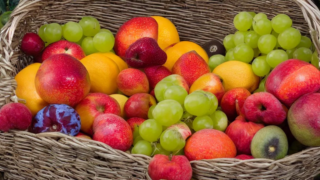 Prompt: a basket of fruites aperture f / 2. 8