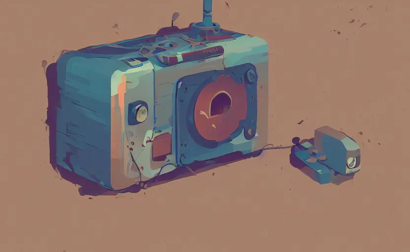 Image similar to old broken hand radio, james gilleard, print, game art