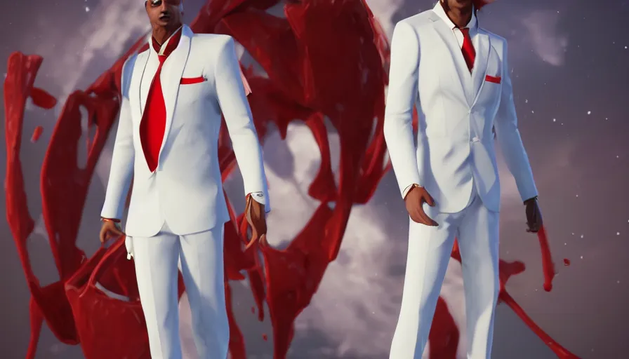 Prompt: Osiris in white suit and red tie, hyperdetailed, artstation, cgsociety, 8k