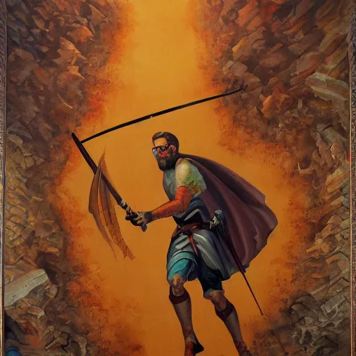 Prompt: gordon freeman ascending to heaven ornate painting