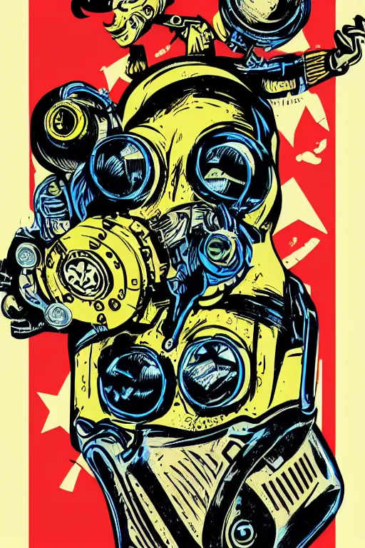 Image similar to fallout 7 6 retro futurist illustration art by butcher billy, sticker, colorful, illustration, highly detailed, simple, smooth and clean vector curves, no jagged lines, vector art, smooth andy warhol style