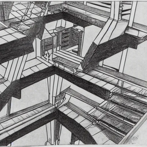 Image similar to mc escher drawing of impossible architecture