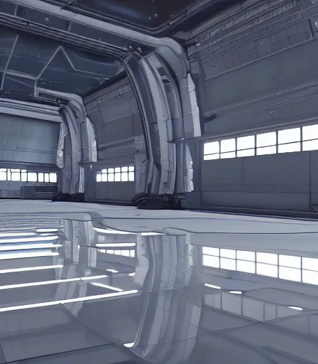 Prompt: highly detailed cyberpunk Spaceship hangar concept render, unreal engine artstation