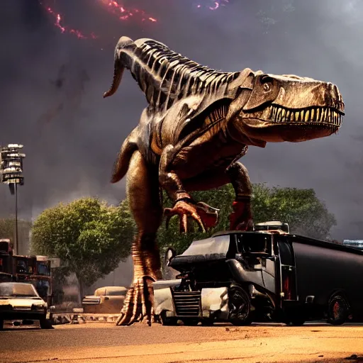 Prompt: T-Rex transformer, Michael Bay, cinematic, imax,