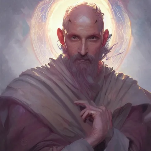 Prompt: portrait of an arcane wizard, D&D, fantasy, highly detailed, digital painting, artstation, smooth, sharp focus, illustration, art by artgerm and greg rutkowski and alphonse mucha
