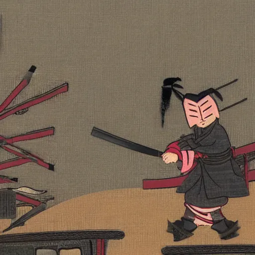 Prompt: angry samurai cutting the beaf