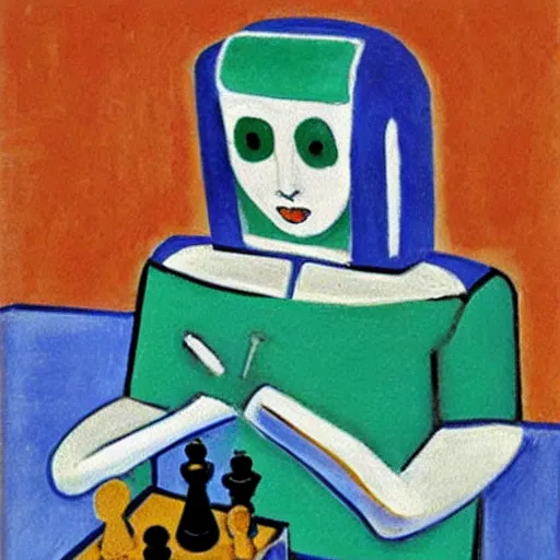 Image similar to An oil painting by Matisse of a humanoid robot playing chess