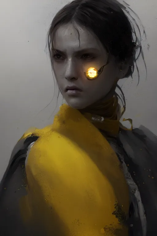 Image similar to A fancy portrait of yellow by Greg Rutkowski, Sung Choi, Mitchell Mohrhauser, Maciej Kuciara, Johnson Ting, Maxim Verehin, Peter Konig, Bloodborne, 8k photorealistic, cinematic lighting, HD, high details, dramatic, dark atmosphere, trending on artstation