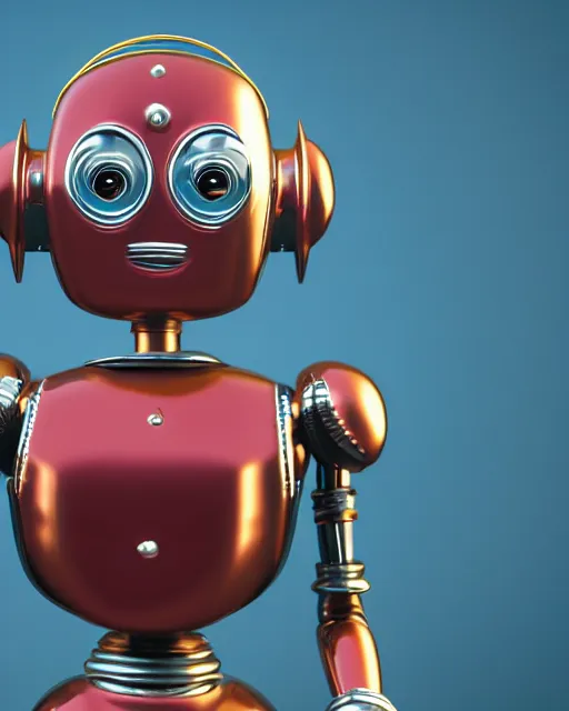 Image similar to highly detailed closeup, face profile portrait of a tin toy retro 1 9 5 0 s robot, bikini, unreal engine, max fleischer, global illumination, detailed and intricate environment