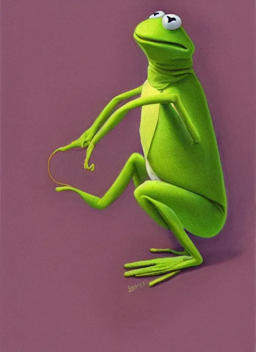 Prompt: portrait of Kermit the frog in Society (1989), highly detailed, centered, solid color background, digital painting, artstation, concept art, smooth, sharp focus, illustration, artgerm, donato giancola, Joseph Christian Leyendecker, Les Edwards, WLOP, Lovecraftian