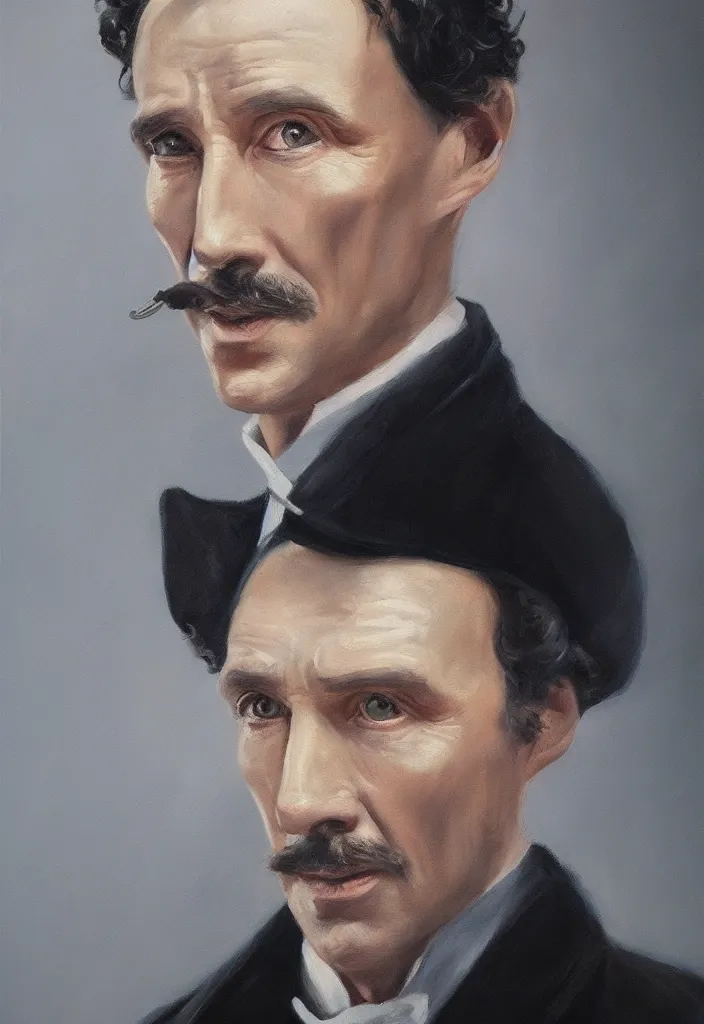 Prompt: high quality oil painting portrait of Sherlock Holmes, volumetric and perfect lighting, 4k, 8k, HD