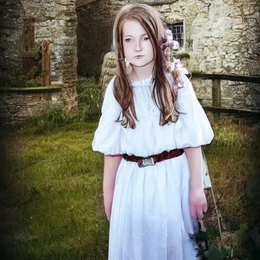 Image similar to portrait of girl dressed in white clothes countryside country style country house fantasy character portrait