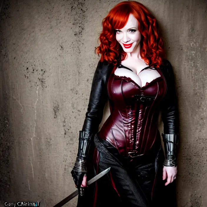 Image similar to full body photograph of christina hendricks as a vampire warrior. extremely detailed. dslr. 8 5 mm.