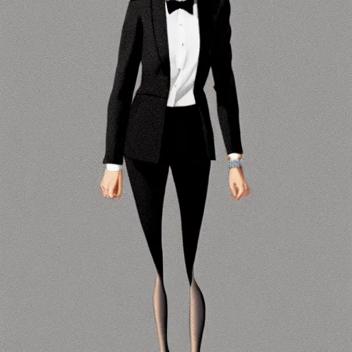 Image similar to slim girl in tuxedo with short black hair, elegant, 2d, ultra highly detailed, digital painting, smooth, sharp focus, artstation, art by Ilya Kuvshinov