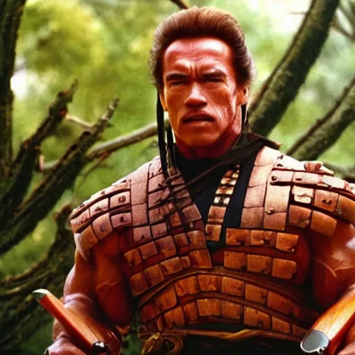 Image similar to Arnold Schwarzenegger as samurai , an film still