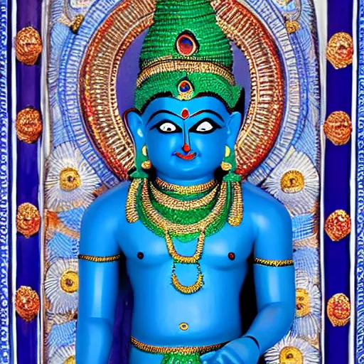 Prompt: a blue skinned hindu deity