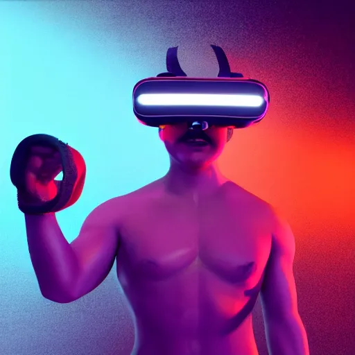 Prompt: wrestler wearing a vr headset, vr goggles, shrugging, intricate complexity, surreal horror, inverted neon rainbow drip paint, trending on art station, photoreal, 8 k, octane render by greg rutkowski