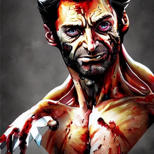 Image similar to Hugh Jackman as a Zombie Wolverine, artstation