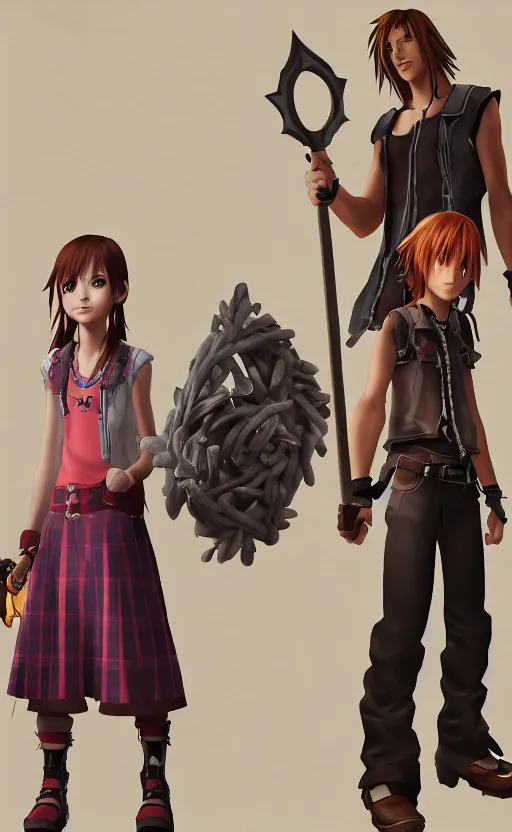 Image similar to Kairi and Sora as American Gothic in the style of Kingdom Hearts concept art, unreal engine, 8k resolution