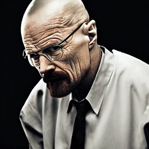 Prompt: walter white eating carrots, close up, professional photography, film still, dramatic lighting, melancholy