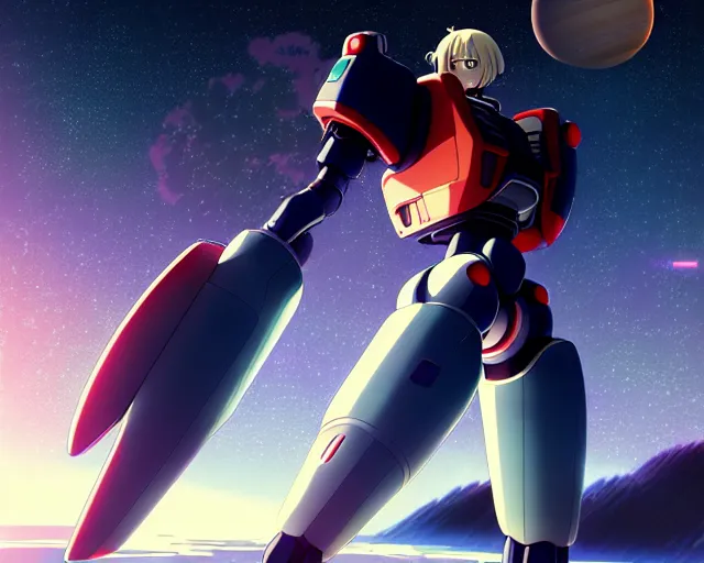 Prompt: anime portrait of a menacing planet sized mech, over looking saturn, wide shot, bokeh, ilya kuvshinov, anime, pixiv top monthly, trending on artstation, cinematic, danbooru, zerochan art, kyoto animation