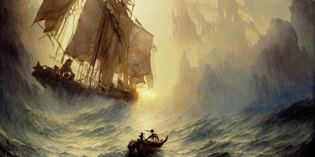 Prompt: a beautifull intricate watercolour painting of rime of the ancient mariner, samuel taylor coleridge, iron maiden, reflexions, verry high details by william turner art, greg rutkowski and alphonse mucha, trending on artstation, very very detailed, masterpiece, vibrant colors, cinematic frame
