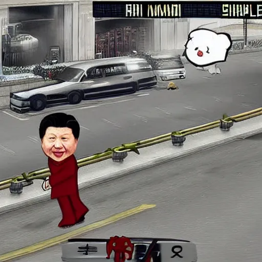 Prompt: xi jinping as a mafia boss in shanghai, grand theft auto style