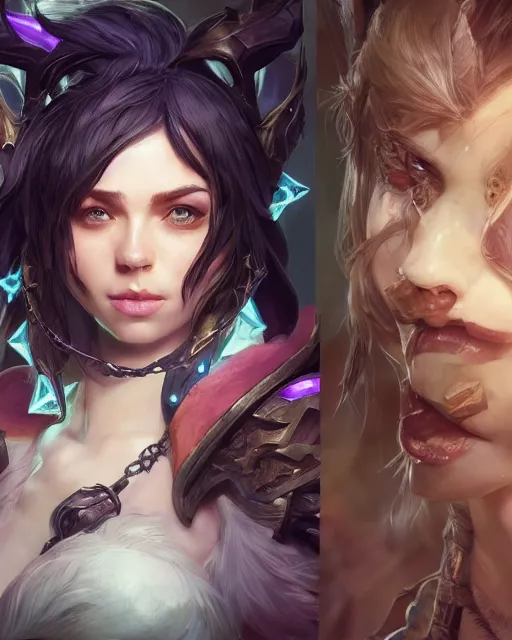 Image similar to league of legends portrait, au naturel, hyper detailed, digital art, trending in artstation, cinematic lighting, studio quality, smooth render, unreal engine 5 rendered, octane rendered, art style by klimt and nixeu and ian sprigger and wlop and krenz cushart.